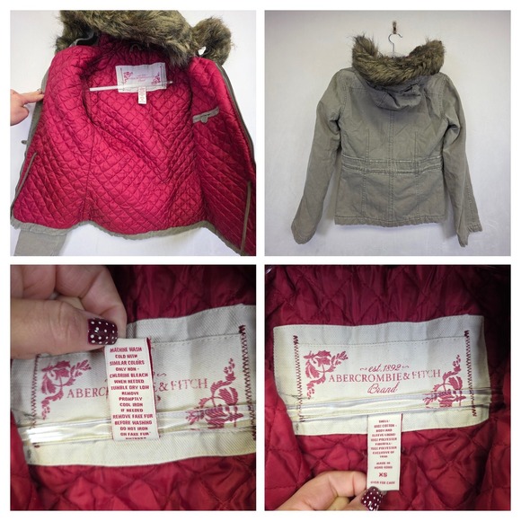 Y2K Abercrombie Fitch Parka Women XS Green Faux Fur Military Bella Swan Jacket - Picture 9 of 16